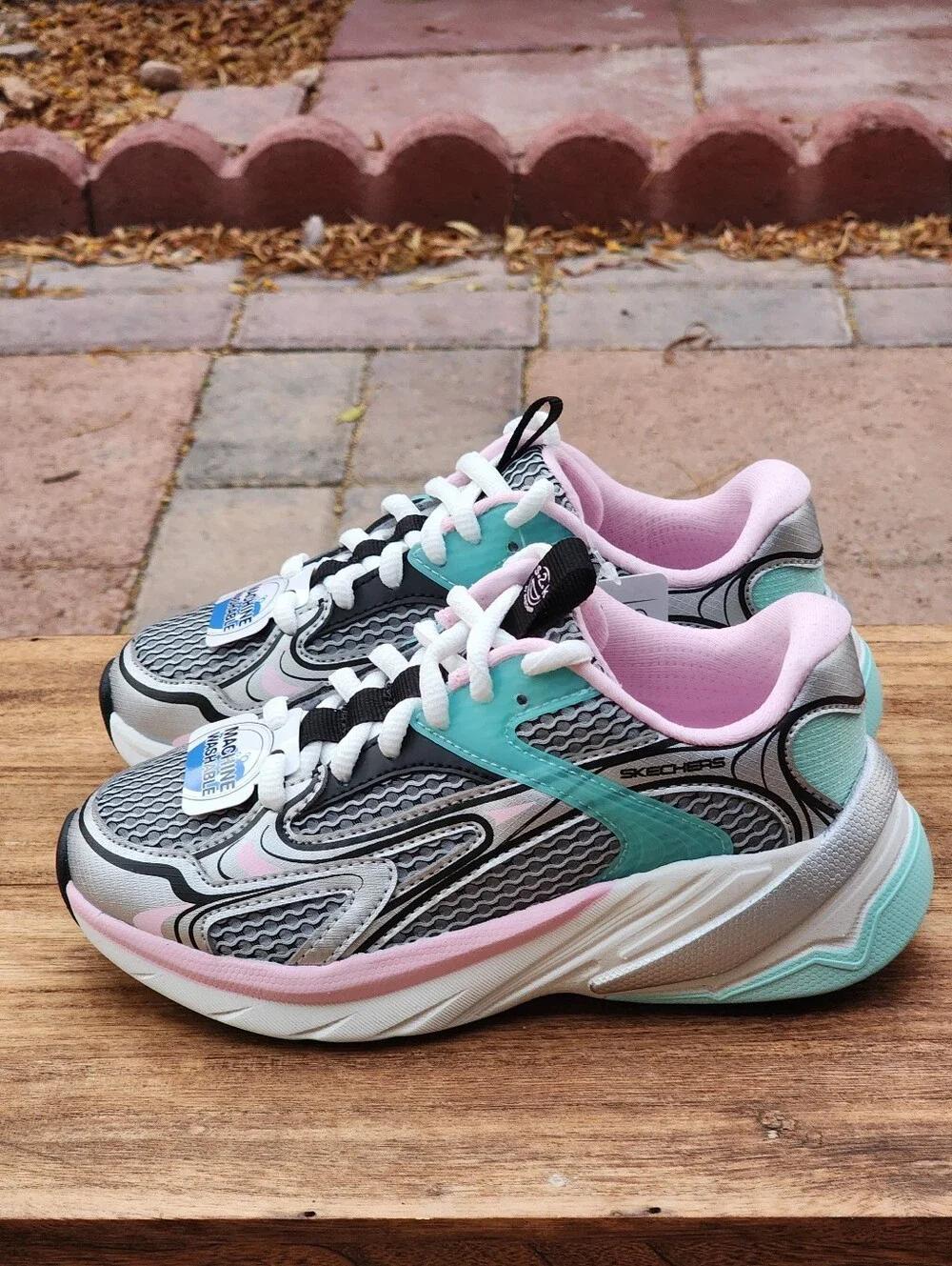 Skechers Girls' S2K Silver Multi Machine Washable Sneakers (Youth) Size 12